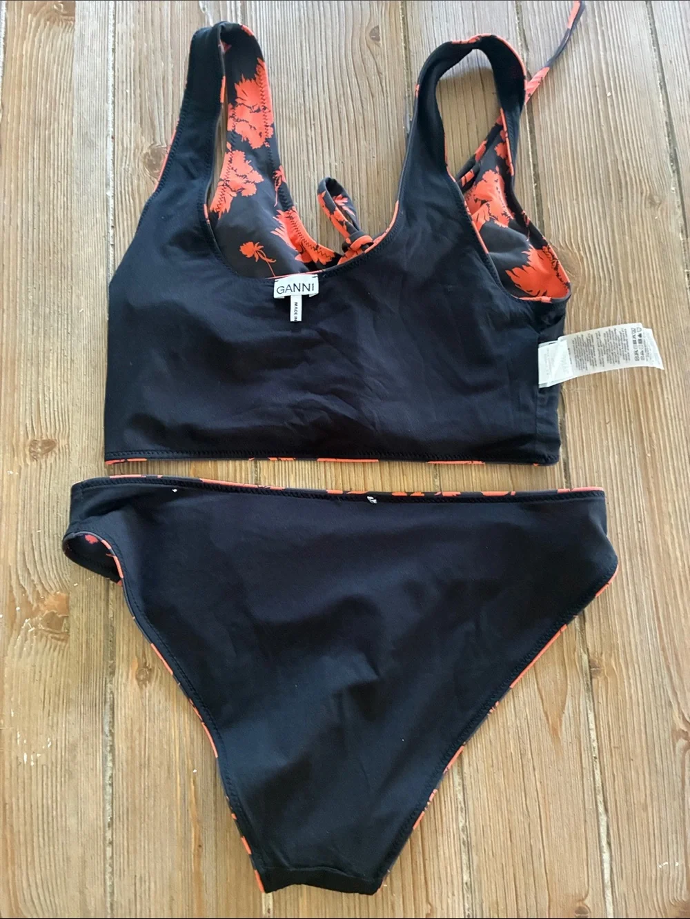 Ganni Floral Recycled Matte Bikini Set in Phantom 36